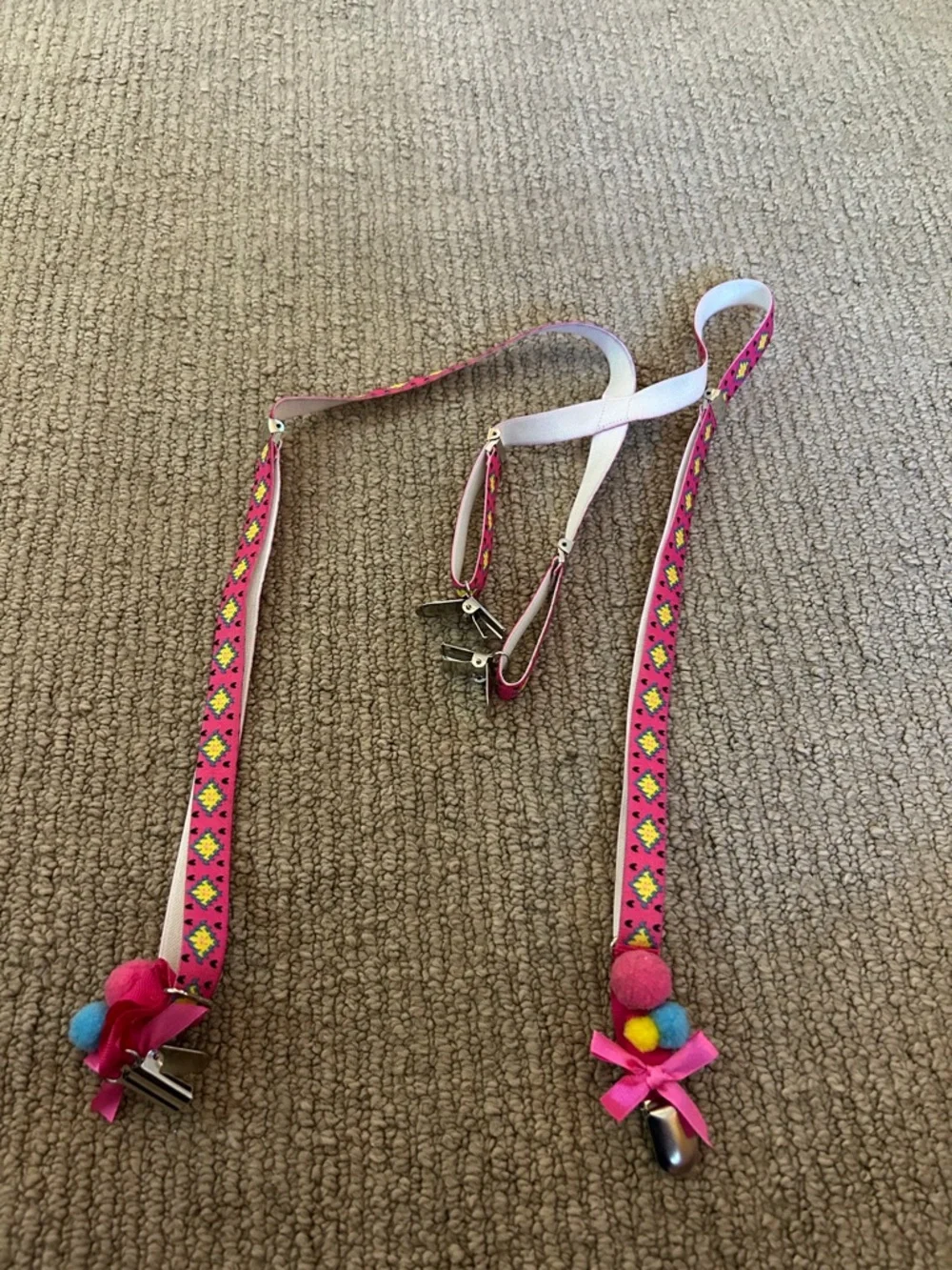 Kids Pink Pom-Pom Trouser Suspenders